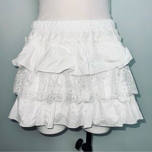 Fashion Nova Samantha Ruffled White Lace Mini Skirt - Women’s Size L NWT
